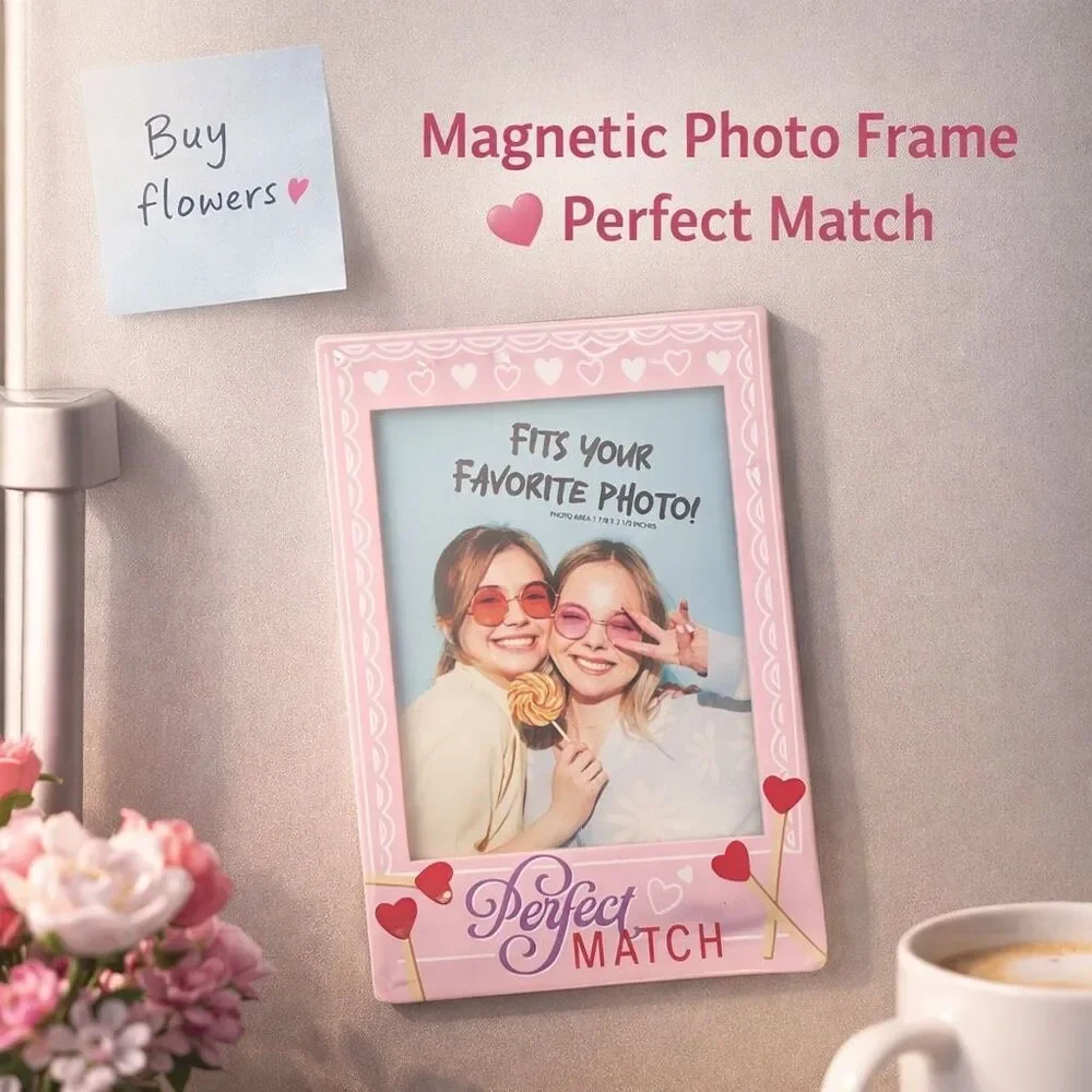 Perfect Match Magnetic Photo Frame Pink Heart Fridge Magnet 1.75x2.5 Photo